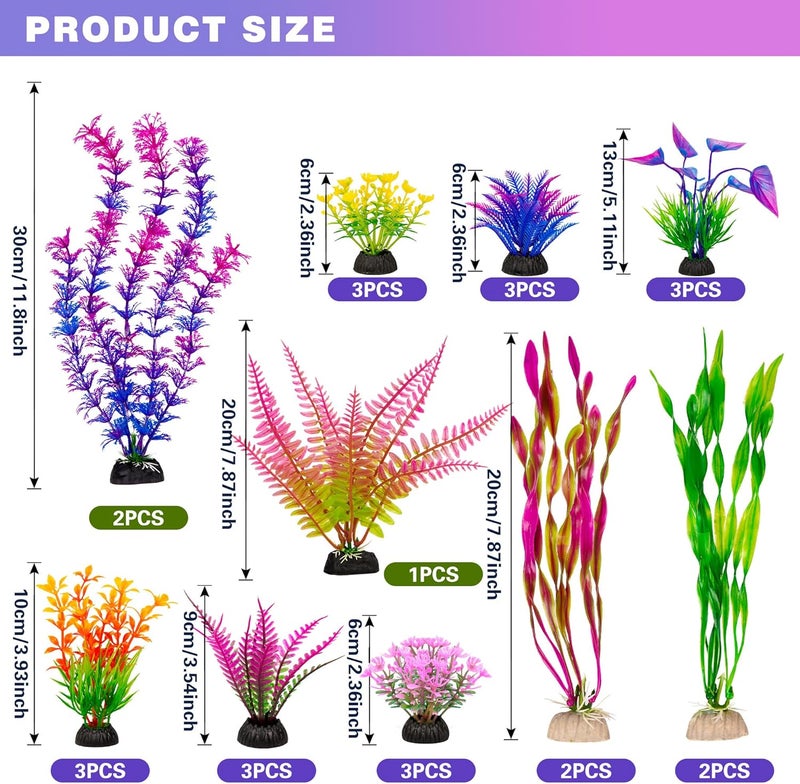 Ameliade Fish Tank Artificial Plastic Plants Decorations Large Aquarium Decor Betta Goldfish Tank Accessories Fish Bowl Ornaments（Colorful） - Image 2